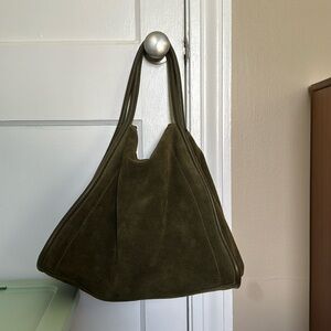 ASOS suede tote bag with tubular piping in forest green